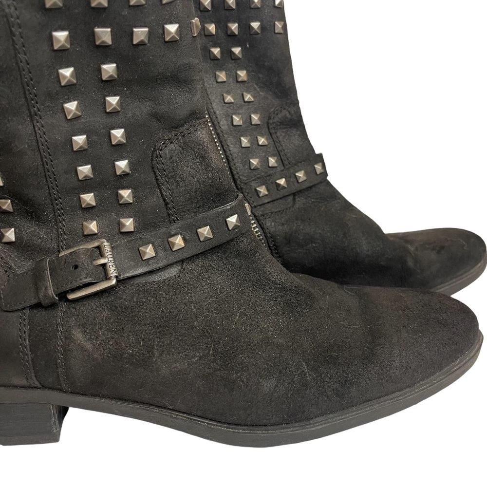 LAUREN Ralph Lauren Studded Booties Leather Moto Size 10 - Picture 2 of 6